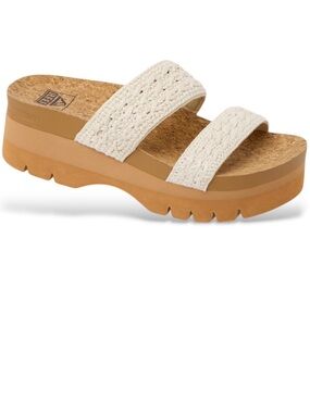 NWT REEF Women's Cream Wedge Slide Sandals - Comfortable Crochet Straps NWT